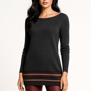 LOFT GRAY STRIPED HEM BOAT NECK BUSSINESS CASUAL CAREER COTTON SWEATER SZ: M NWT